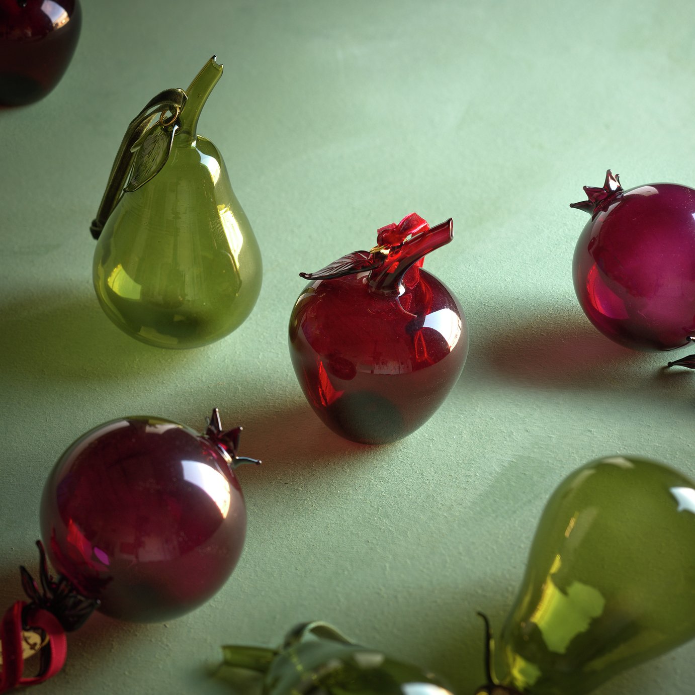 Habitat x Morris & Co. Glass Fruit Christmas Hanging Ornaments - Pack of 3
