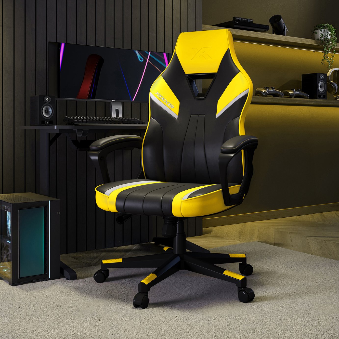 X Rocker Tempest Faux Leather Office Gaming Chair - Black And Yellow