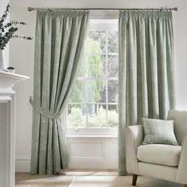 D&D Aveline Floral Pencil Pleat Curtains - Green