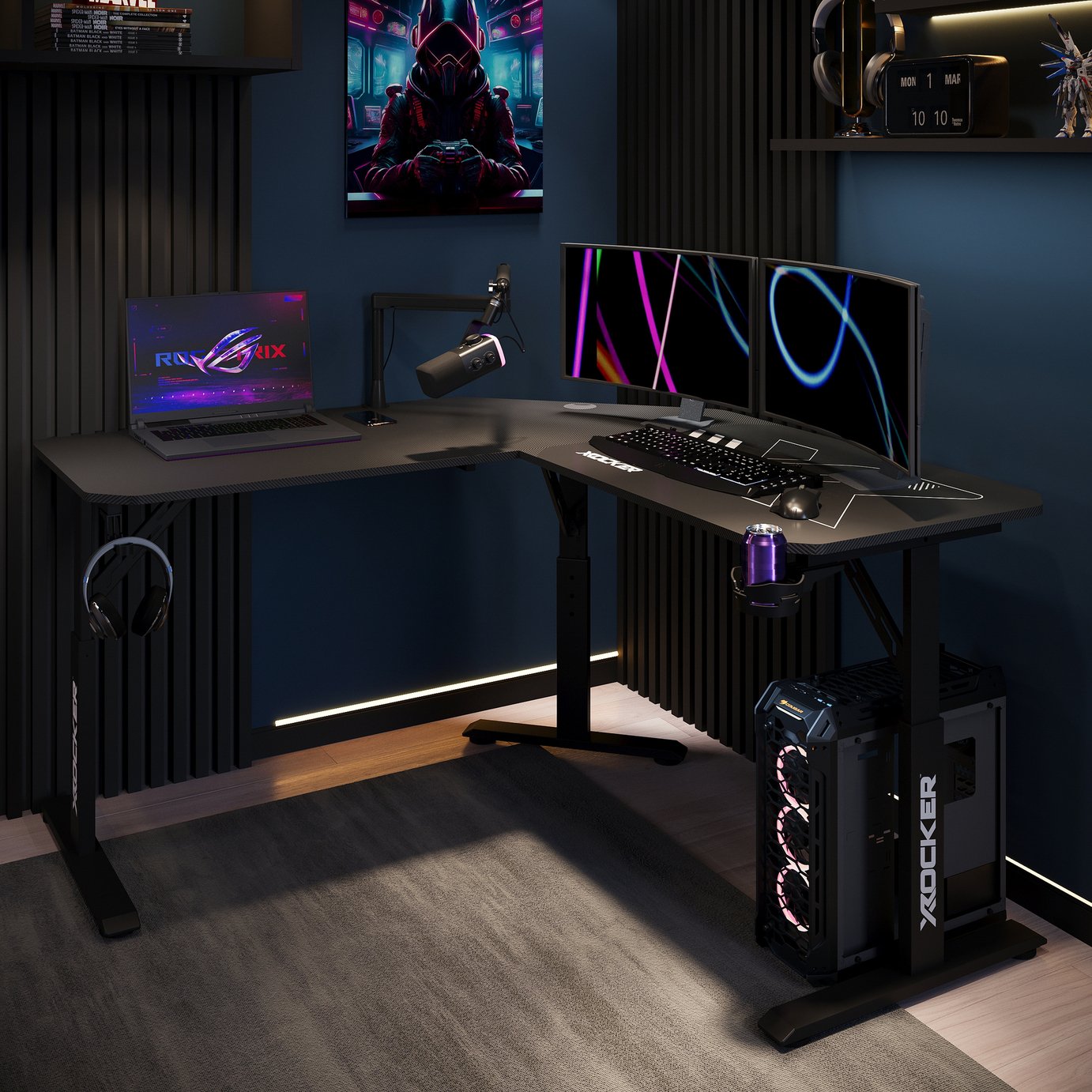 X Rocker Cougar Height Adjustable Corner Gaming Desk - Black
