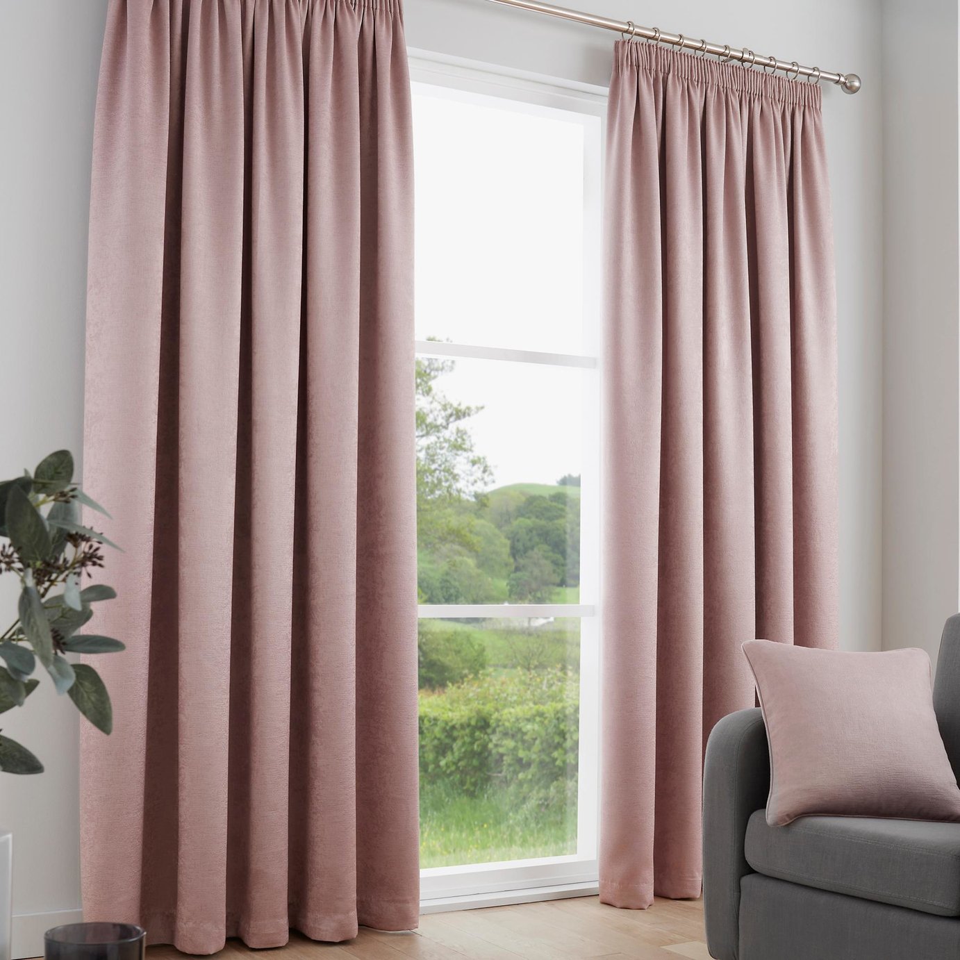 Fusion Galaxy Thermal Pencil Pleat Curtains - Blush Pink - 117x137cm