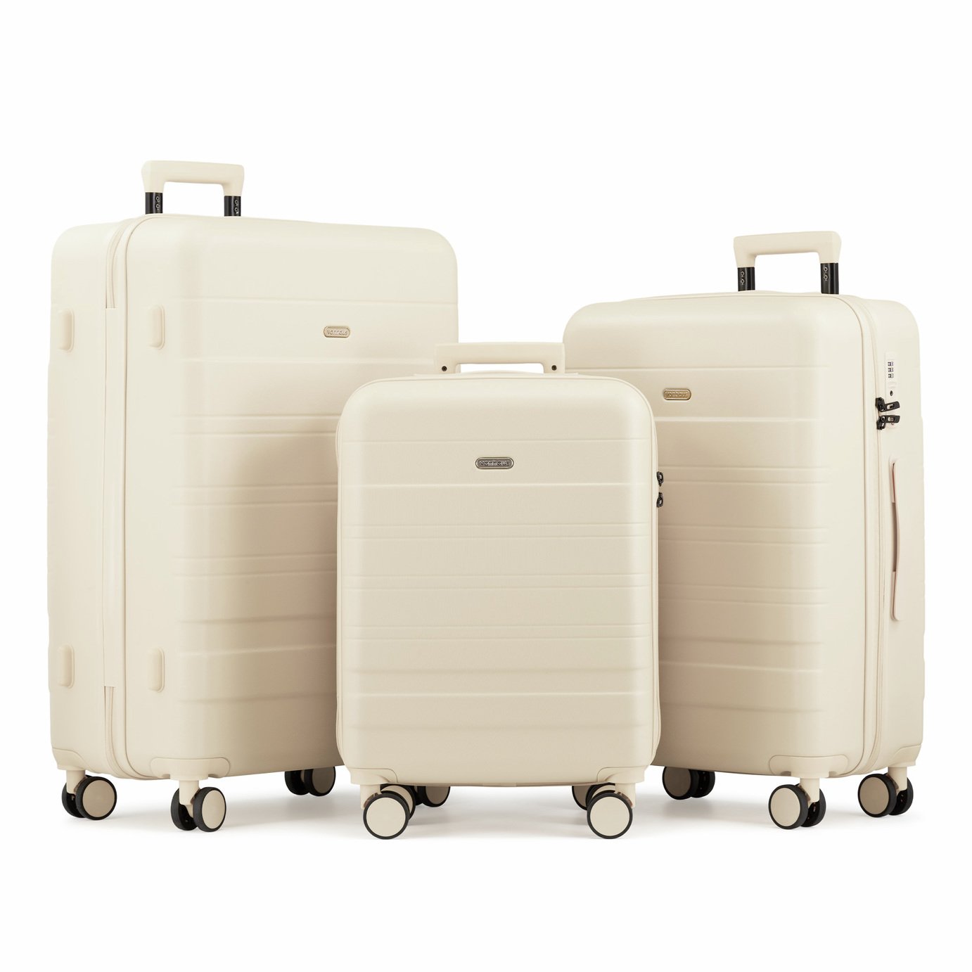 VonHaus 3pc 4 Wheel Hard Suitcase - Cream