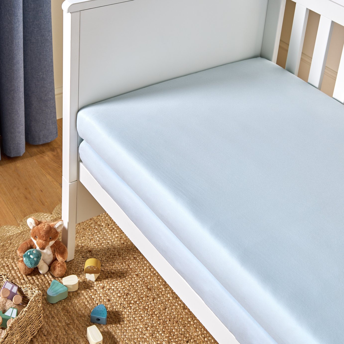 Argos Home Nursery Cotton Jersey 2 Pack Plain Blue Fitted Sheet - Single