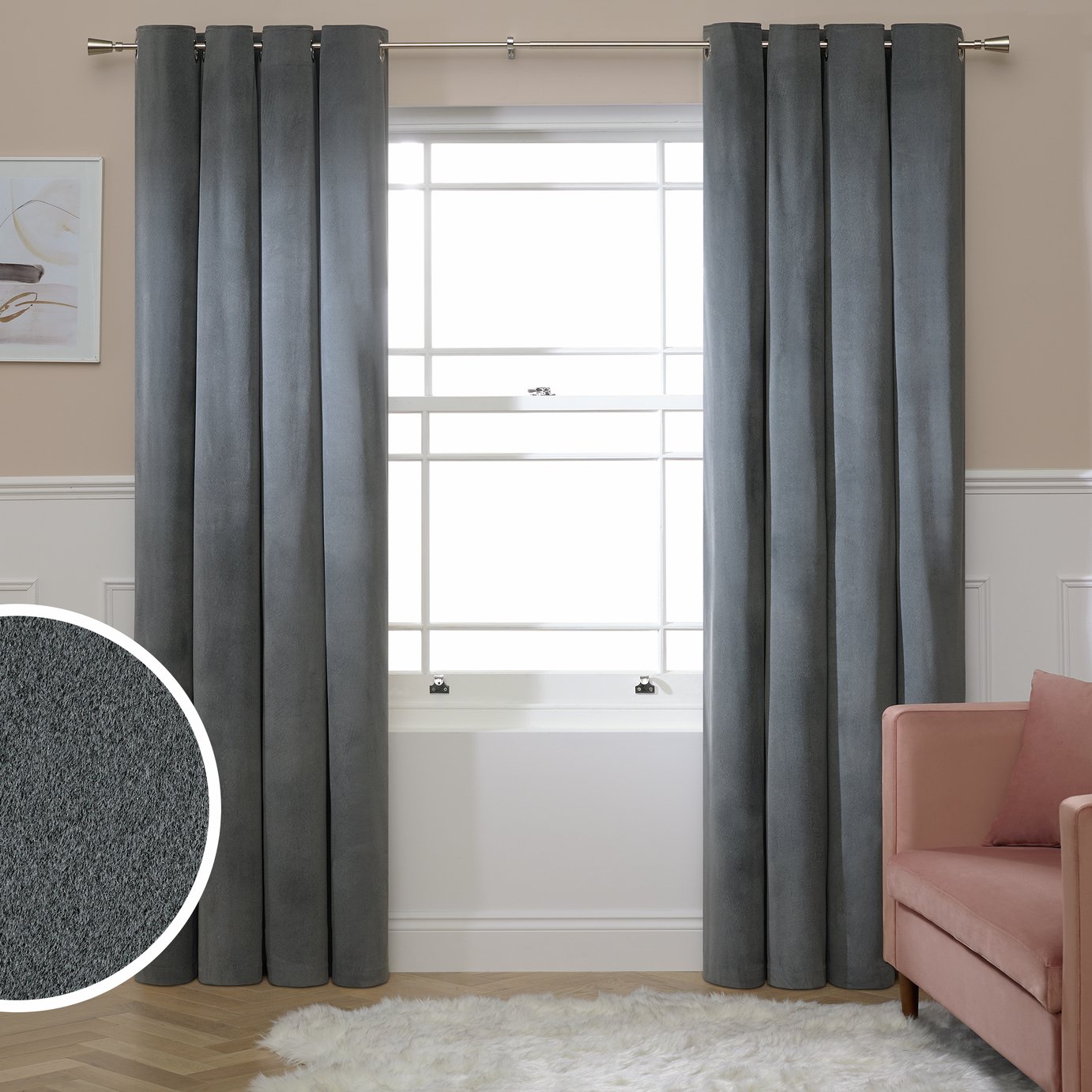 Argos Home Suede Effect Blackout Eyelet Curtain