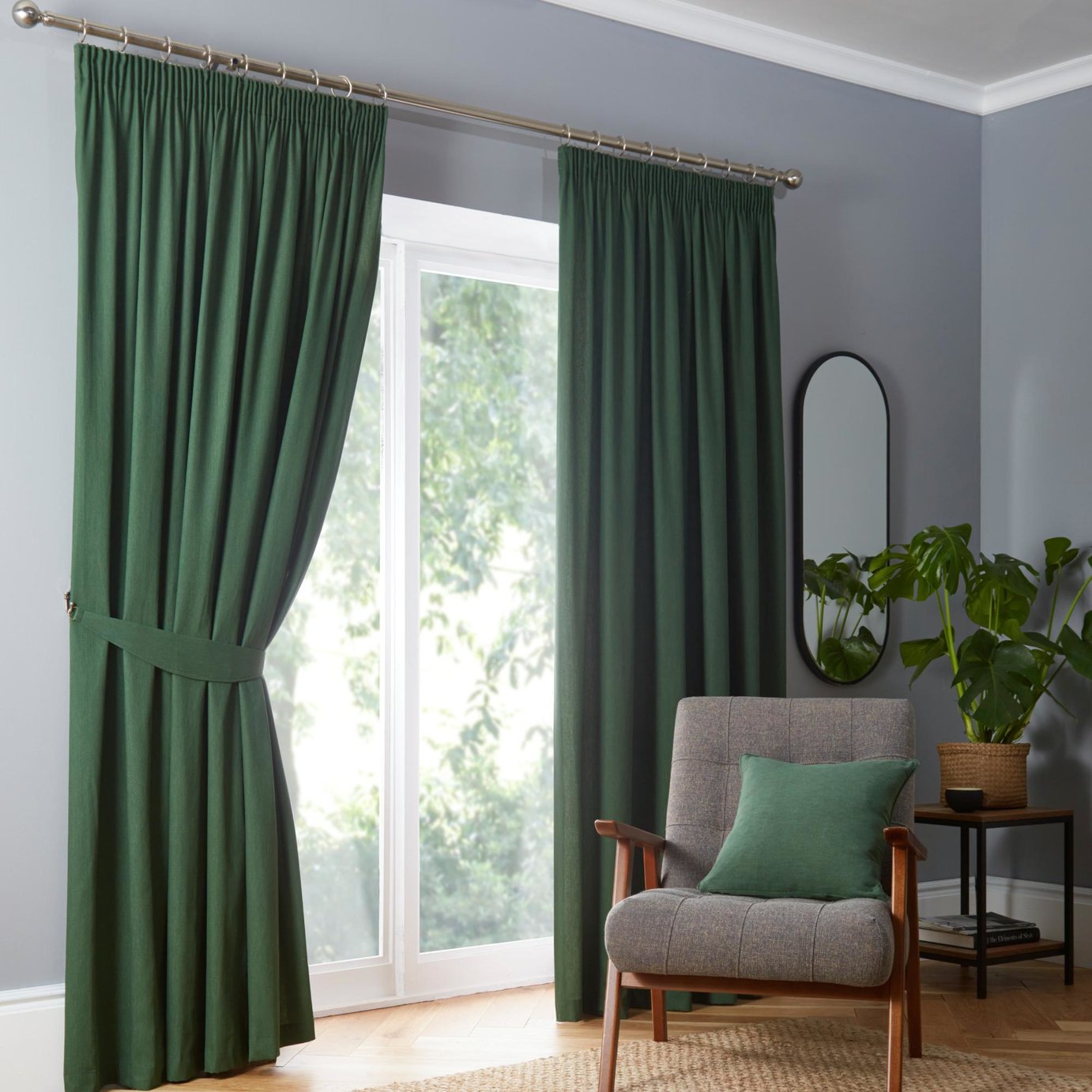 Fusion Dijon Blackout Thermal Pencil Pleat Curtains - Dark Green