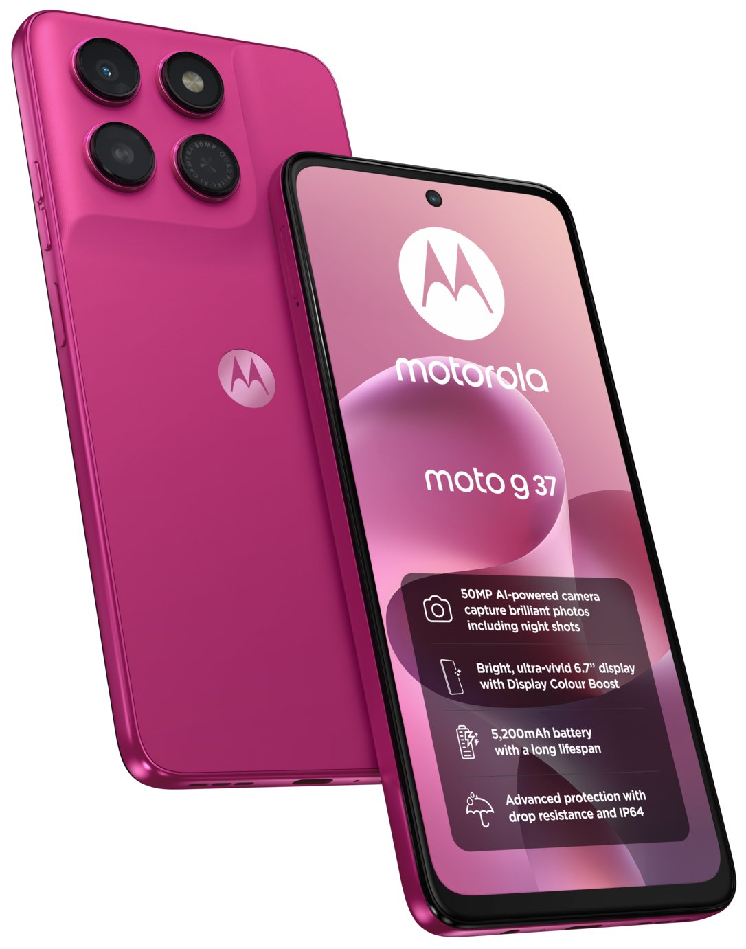 SIM Free Motorola g37 5G 128GB AI Mobile Phone - Pantone Fuchsia Red