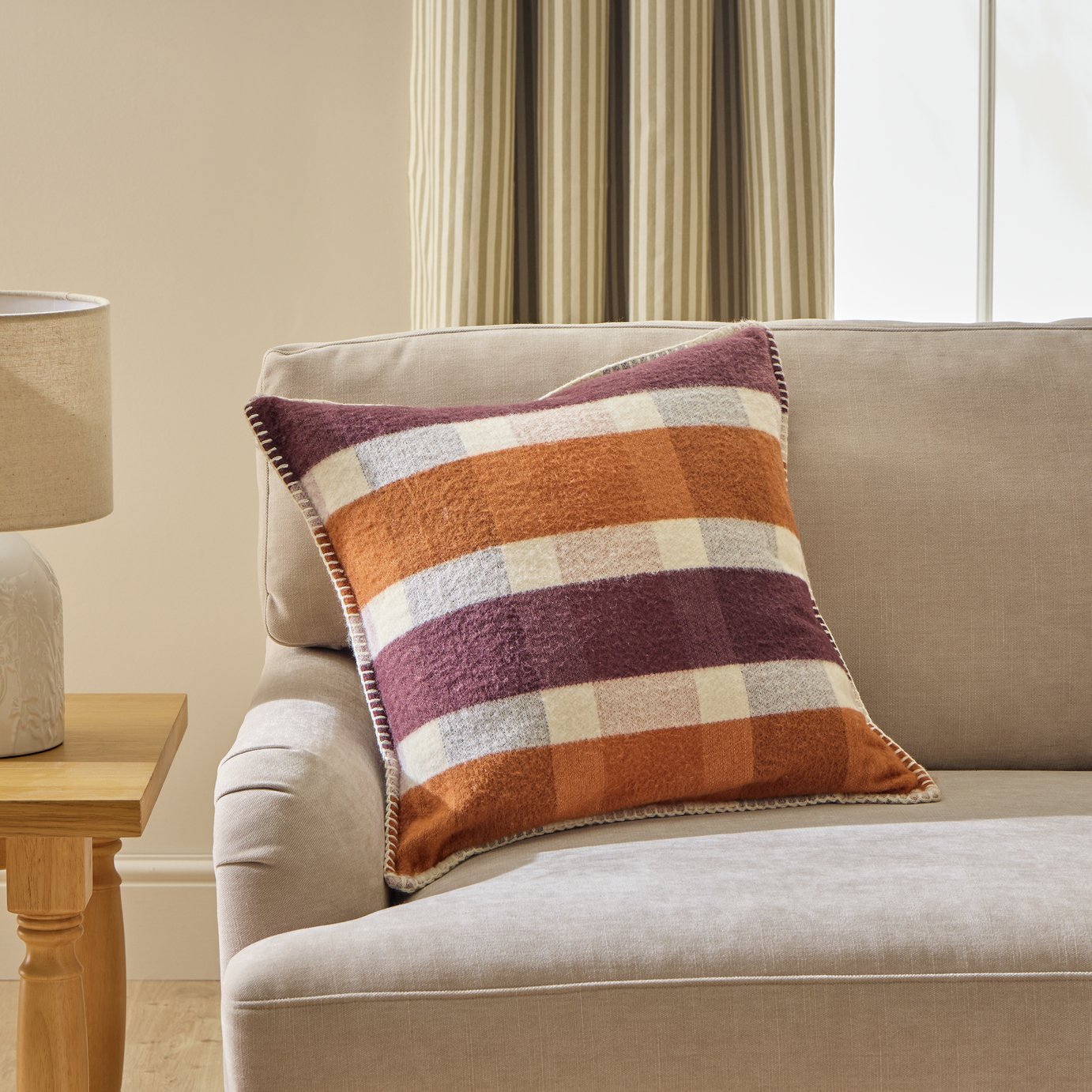 Argos Home Autumn Check Blanket Stitch Cushion - 50x50cm