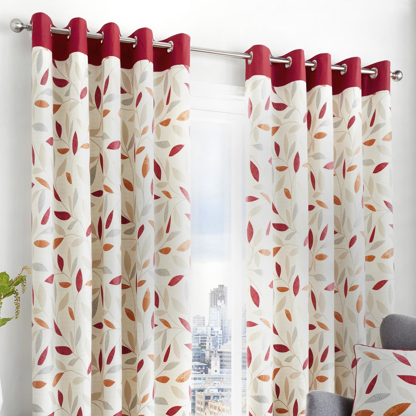 Fusion Beechwood Leaf Eyelet Curtains
