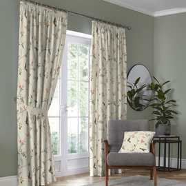 D&D Darnley Floral Pencil Pleat Curtains - Natural
