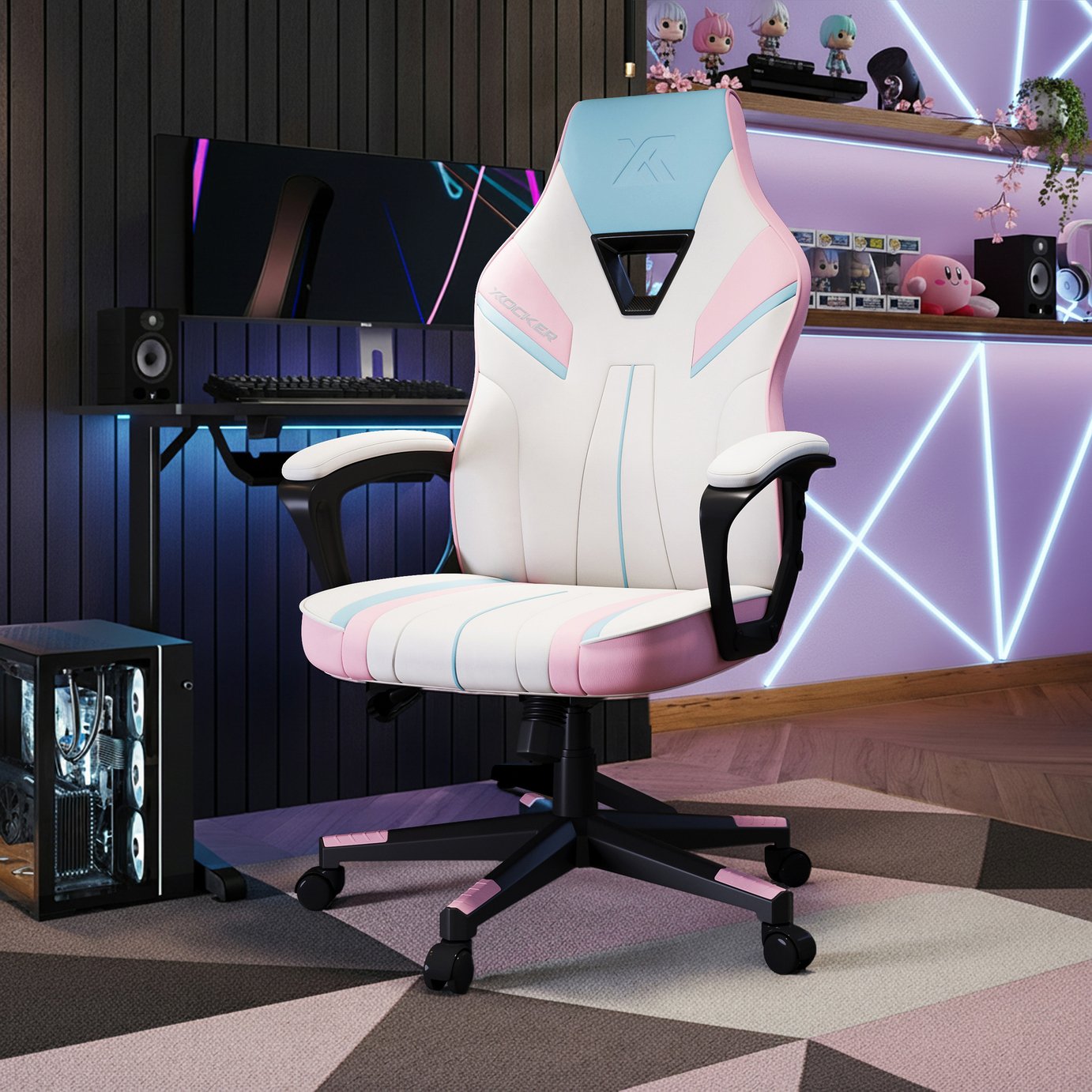 X Rocker Tempest Faux Leather Office Gaming Chair - Bubblegum