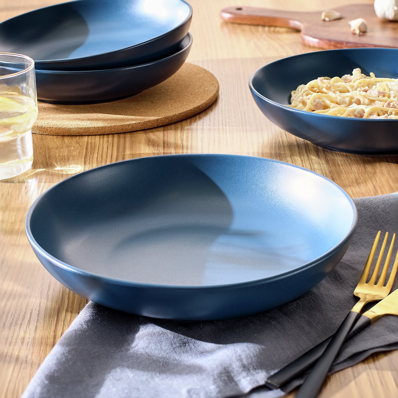 Habitat 4 Piece Matte Stoneware Pasta Bowls - Navy
