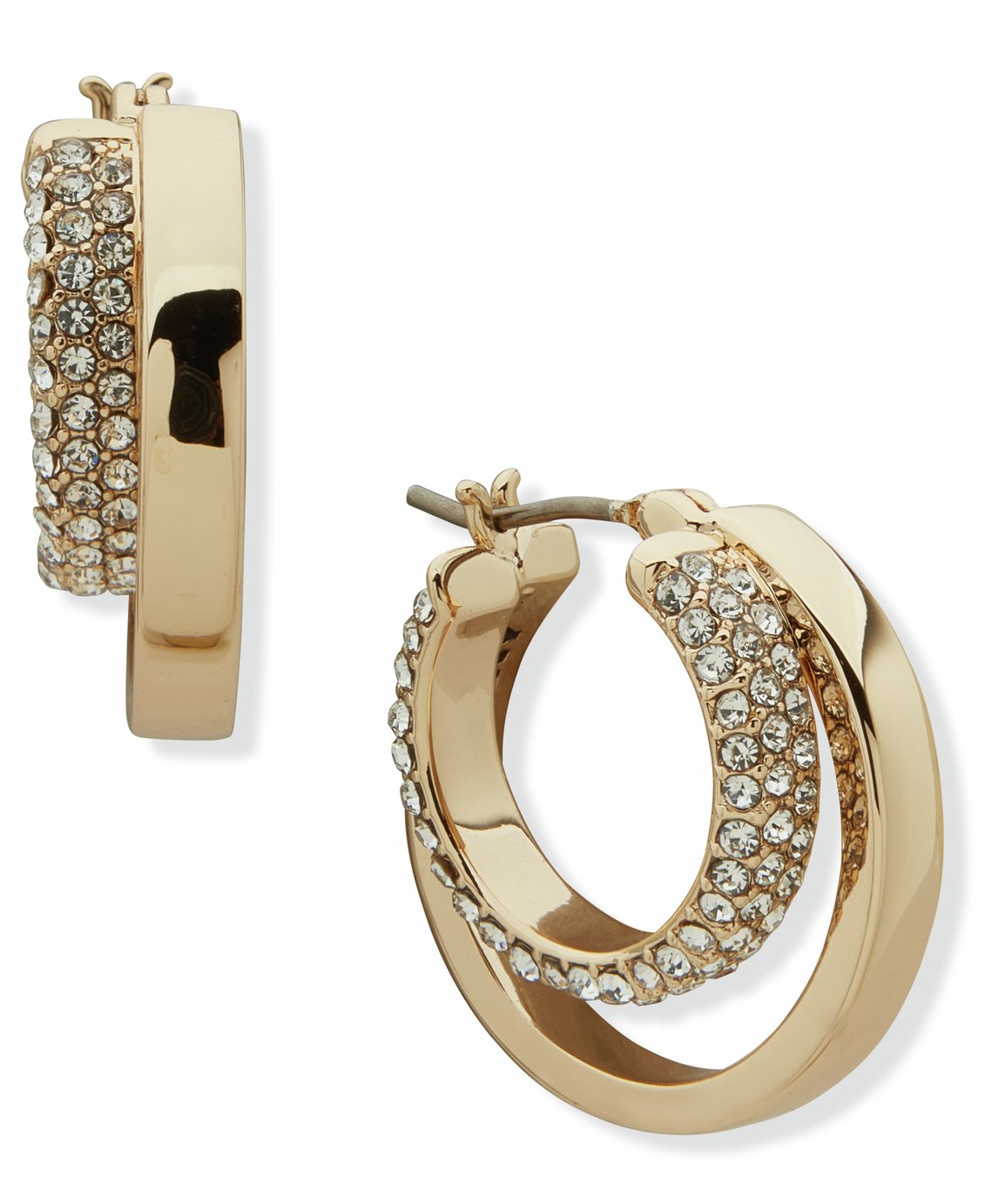 DKNY Gold Tone Pave Split Hoop Earrings