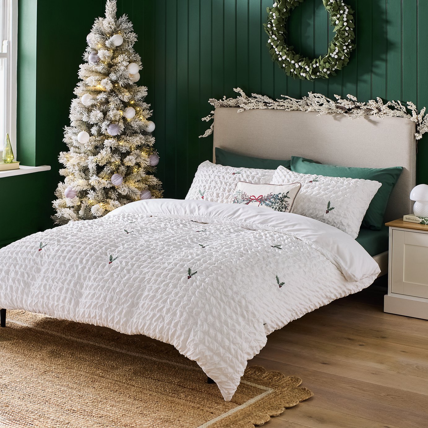 Argos Home Embroidered Holly White Bedding Set