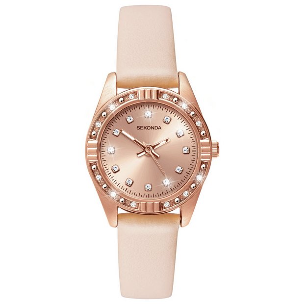 Buy Sekonda Ladies Rose Gold Plated Stone Set Nude Strap Watch