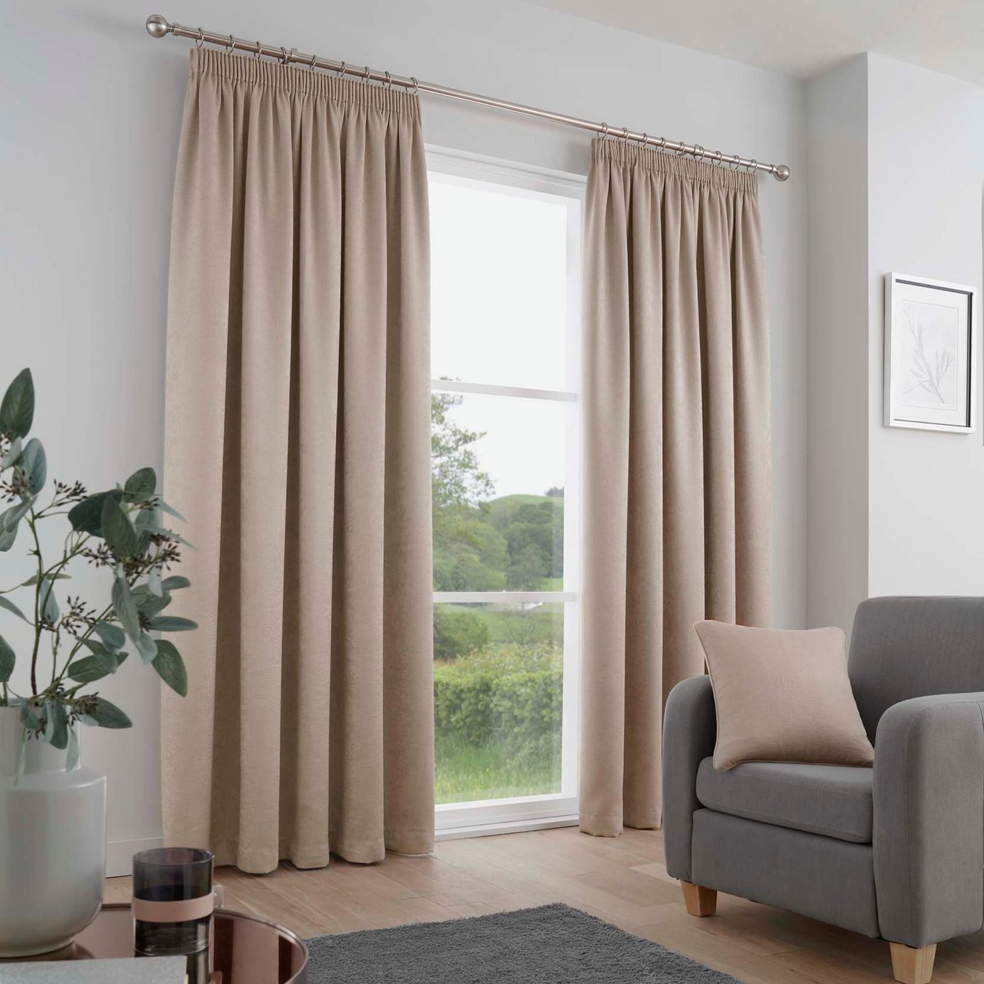 Fusion Galaxy Thermal Pencil Pleat Curtains - Natural - 229x229cm