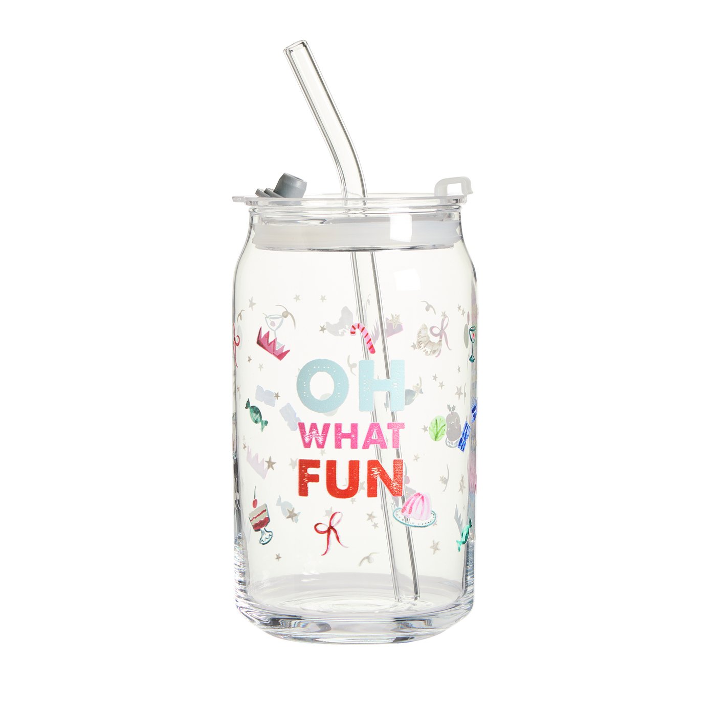 Argos Home Oh What Fun Printed Glass Straw Cup