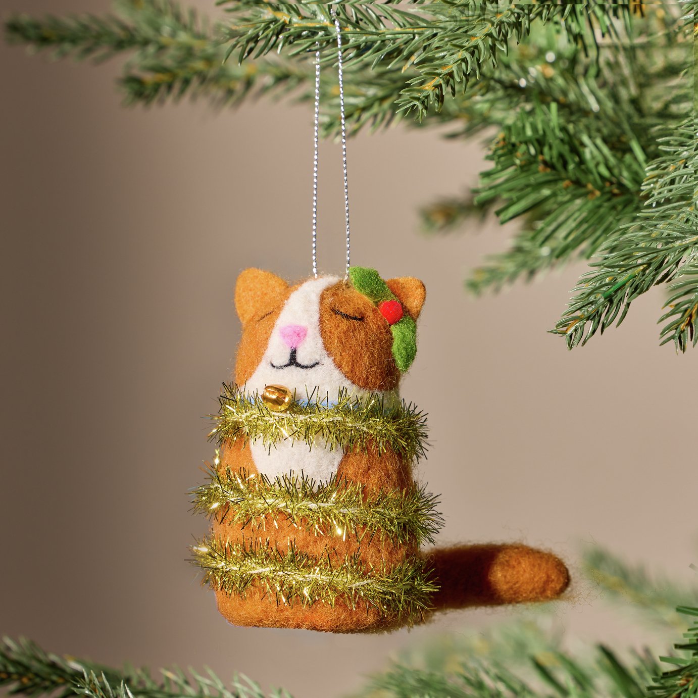 Argos Home Felt Cat in Tinsel Hanging Christmas Ornament