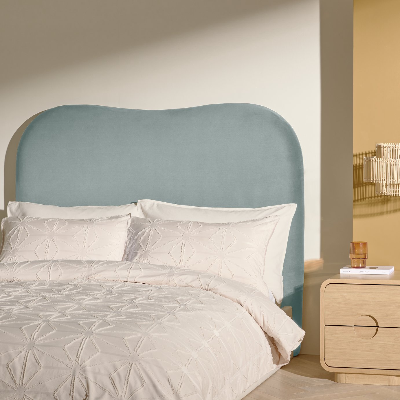 Habitat Mali Velvet Double Headboard - Blue