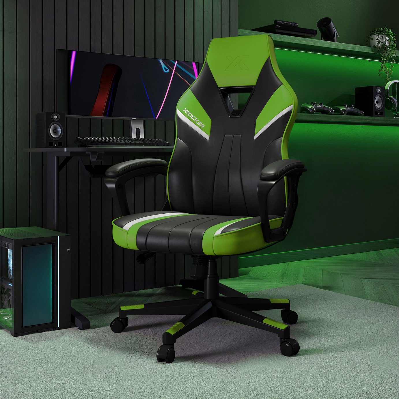 X Rocker Tempest Faux Leather Office Gaming Chair - Black And Green