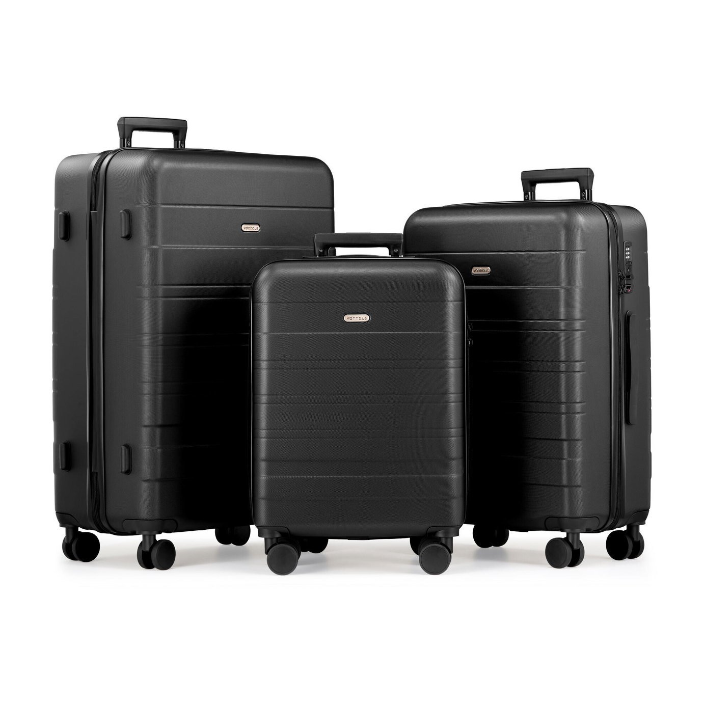 VonHaus 3pc 4 Wheel Hard Suitcase - Black