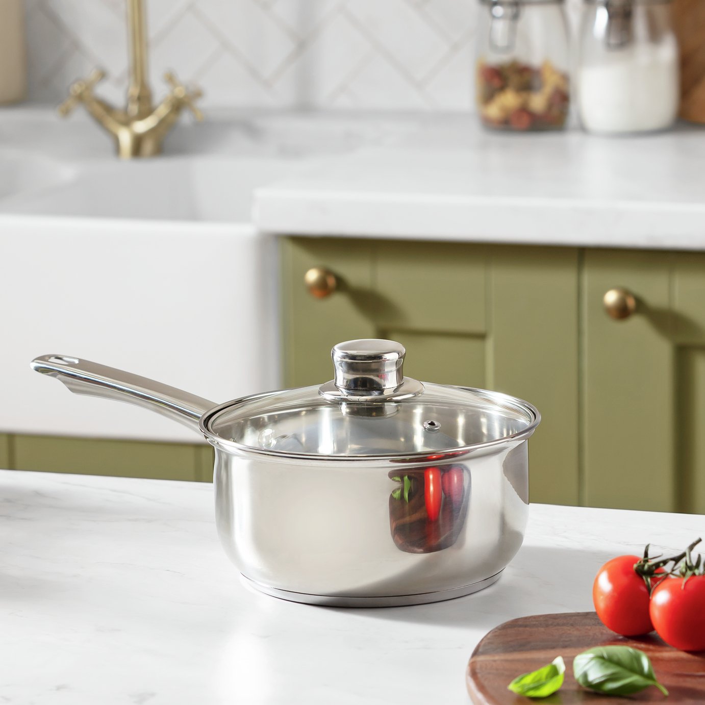 Argos Home 18cm Stainless Steel Saucepan