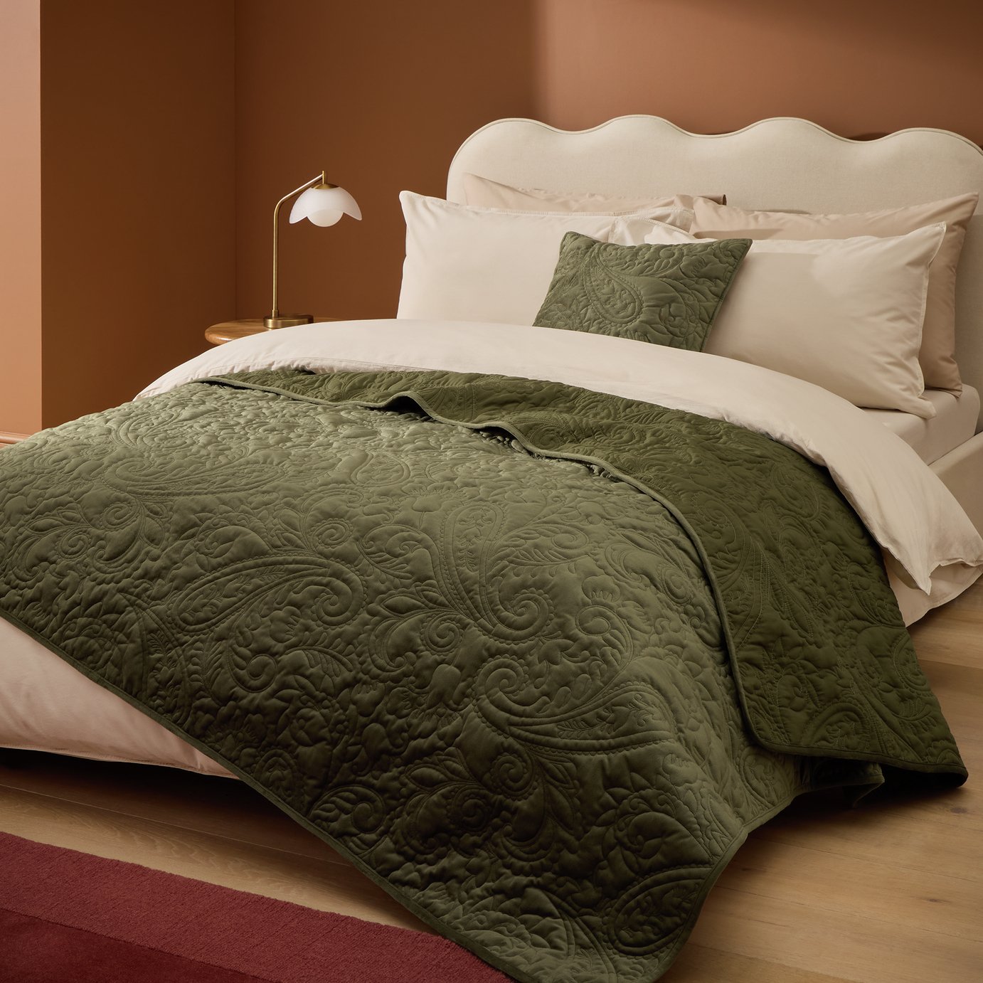 Habitat Paisley Stitch Green Bedspread - 220x200cm