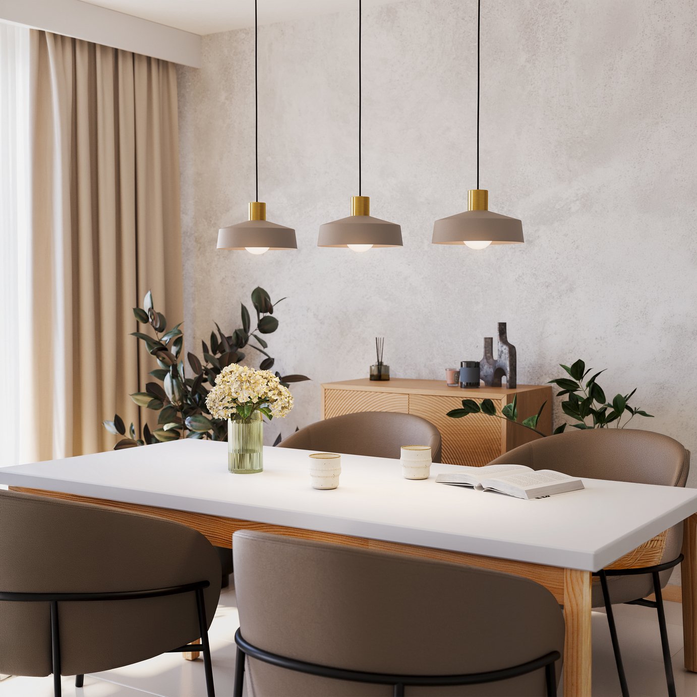 EGLO Valdiola Adjustable 3 Pendant Light - Sand