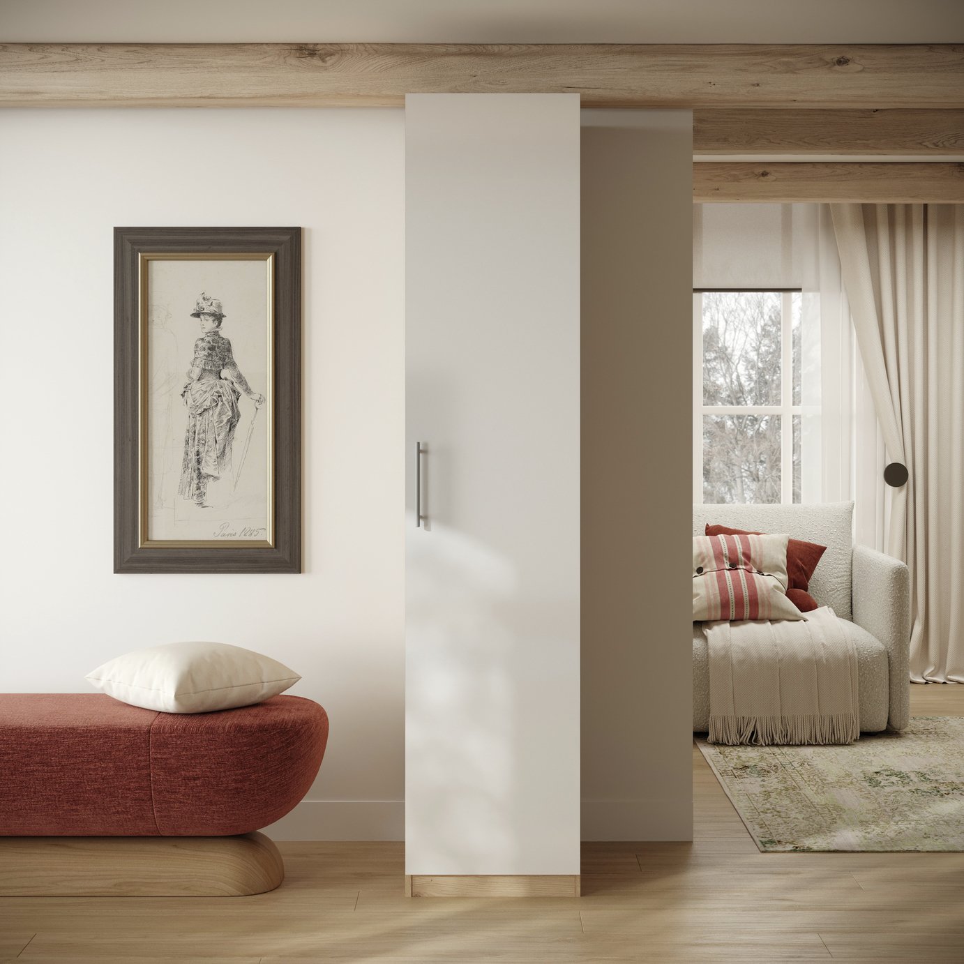 Habitat Munich 1 Door Wardrobe - Gloss White & Oak