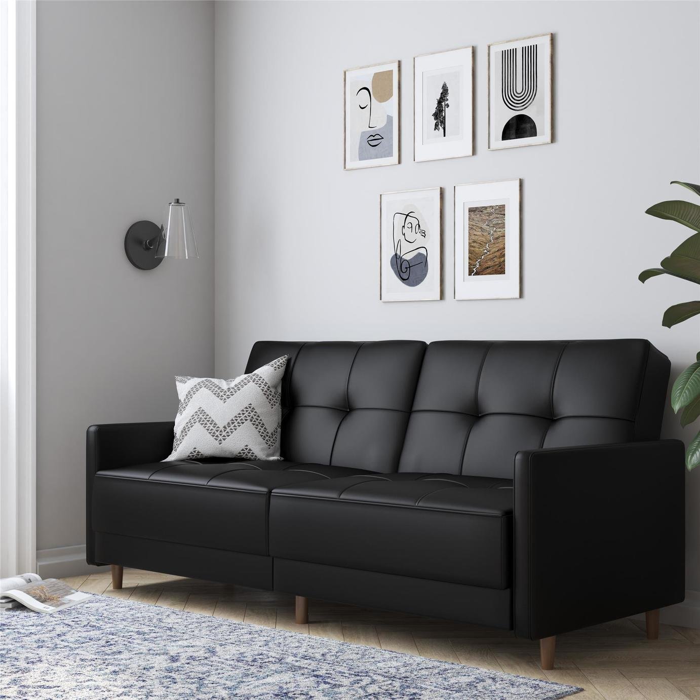 Dorel Andora Faux Leather Coil Sofa Bed - Black