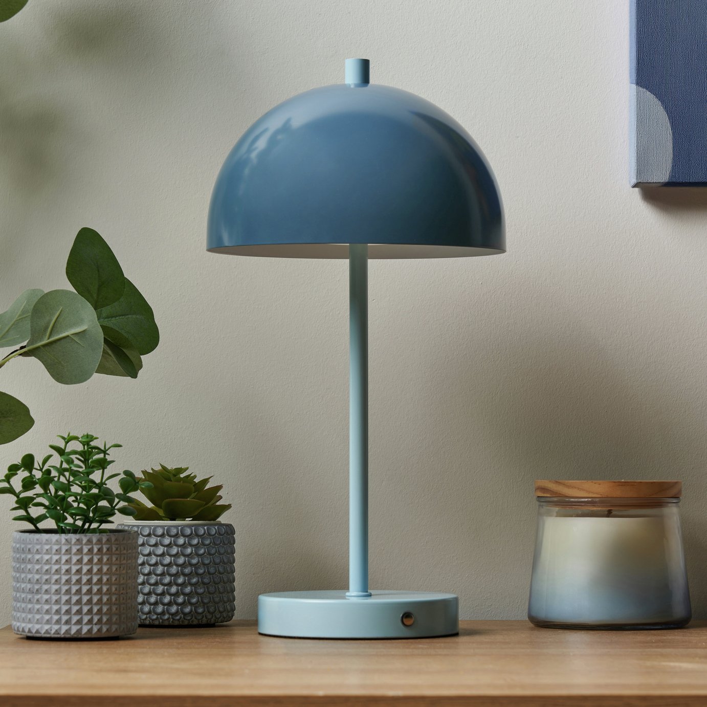 BHS Belle Dome Metal Rechargeable Table Lamp - Blue