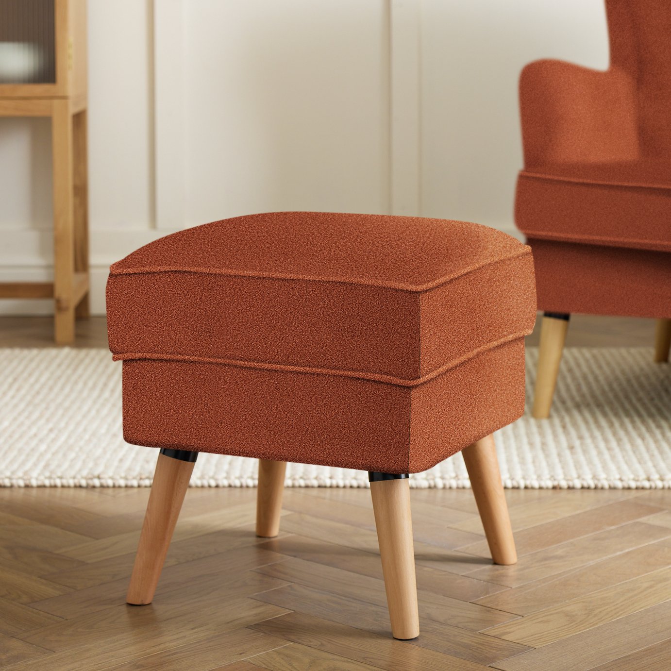 Habitat Callie Velvet Footstool - Rust