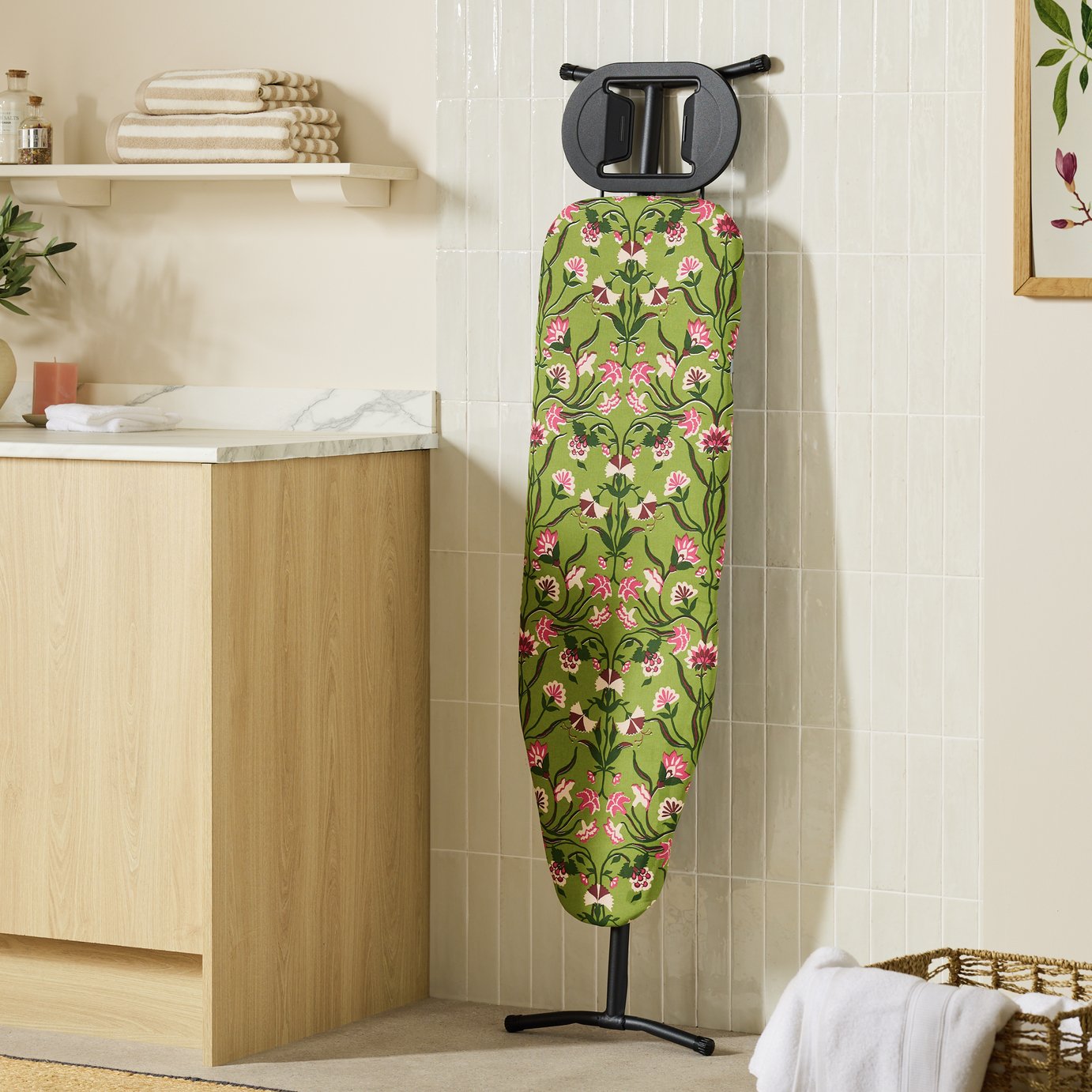 Argos Home Woodblock Floral 110 x 34cm Ironing Board Cover - Green