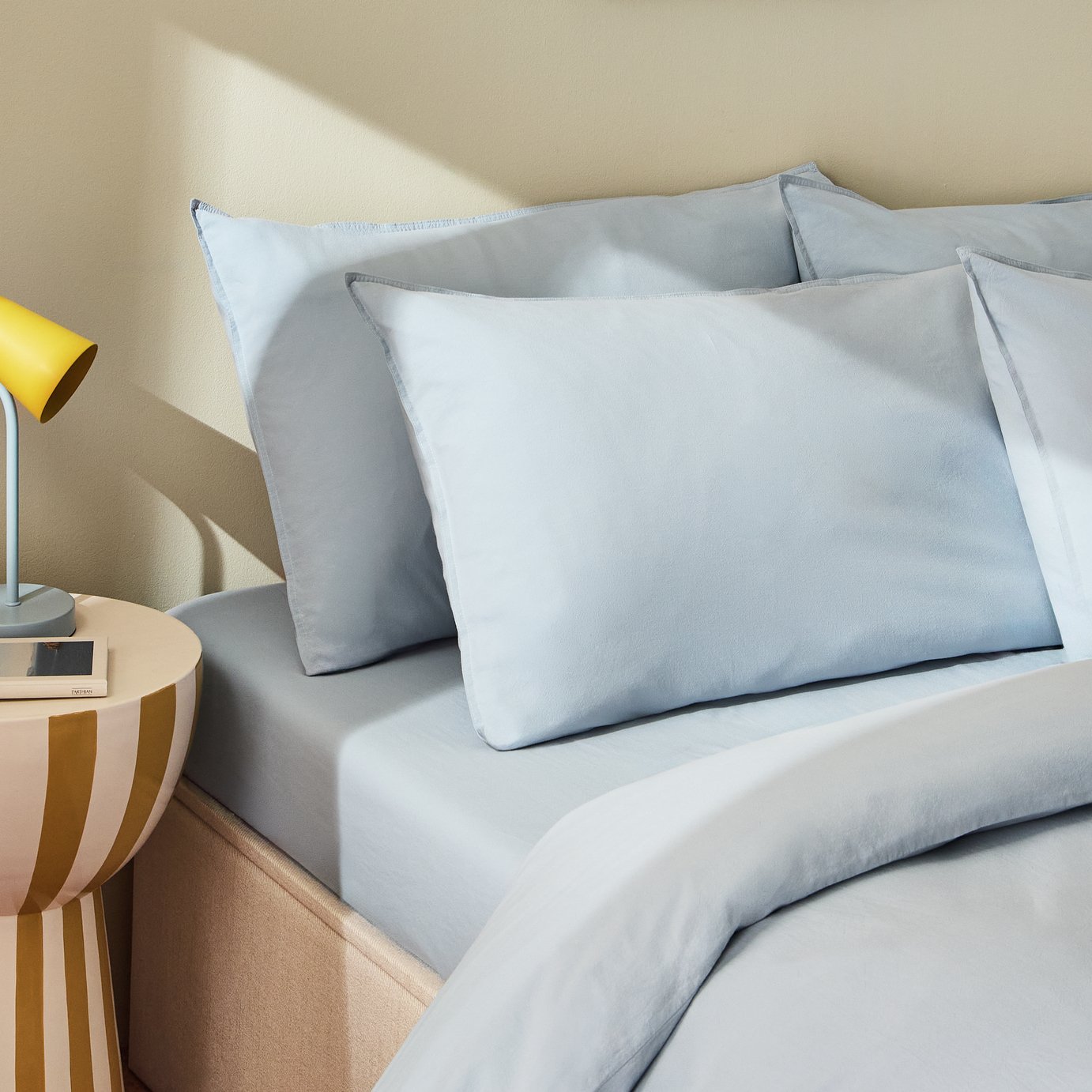 Habitat Cotton Washed Plain Blue Pillowcase Pair