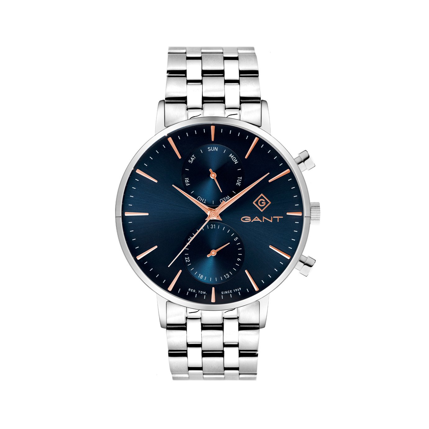 Gant Park Hill Day Date II Men's Denim Blue Dial Stainless Steel Bracelet Watch