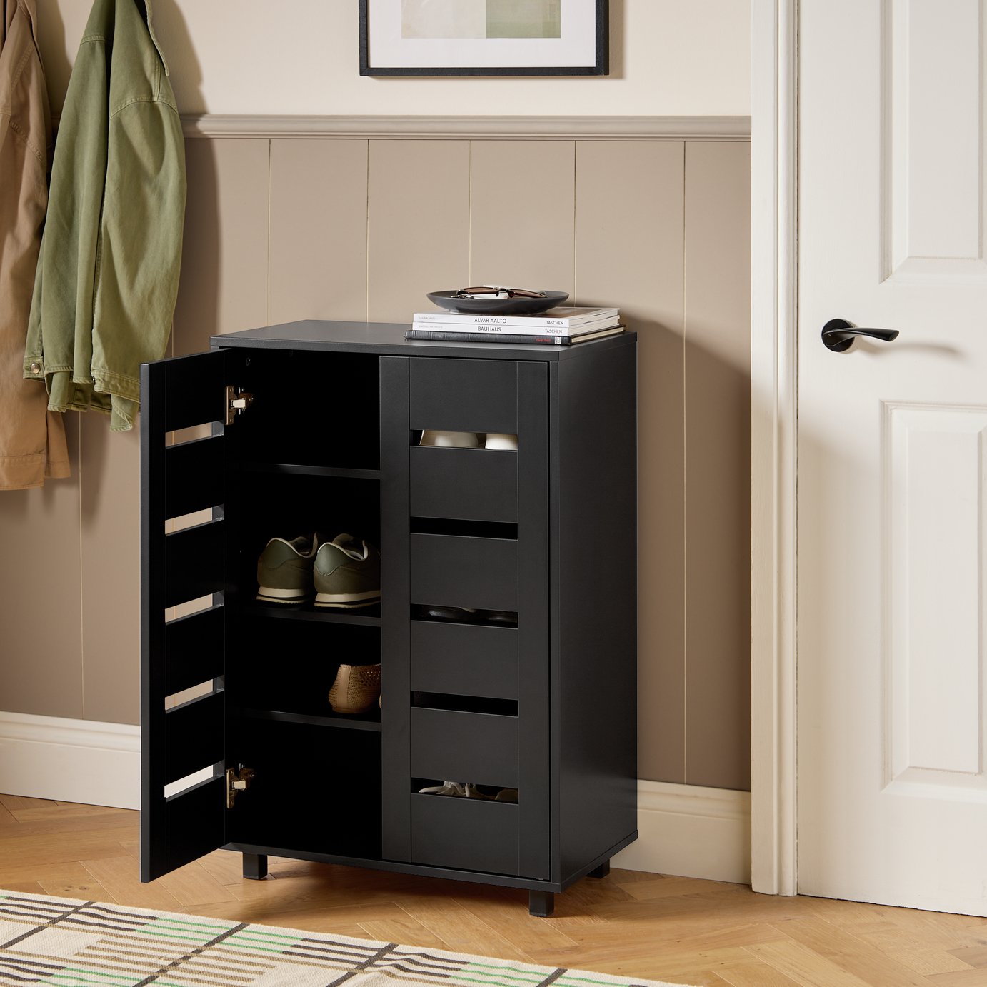 Argos Home Tallo Slatted Shoe Cabinet - Black