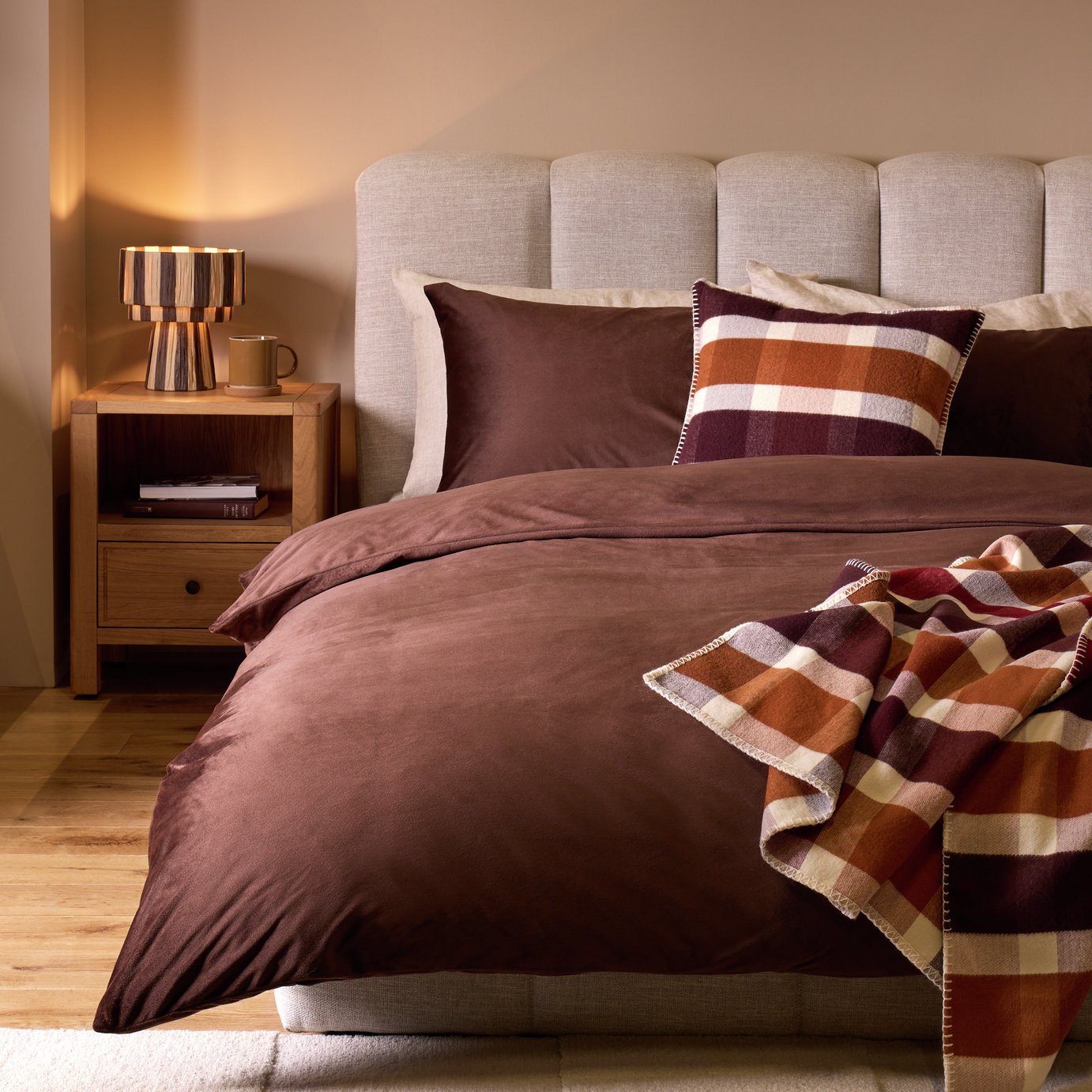 Argos Home Slinky Fleece Coffee Bedding Set - Double