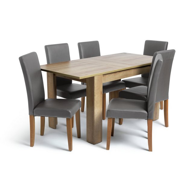 Buy Argos Home Miami Oak Effect Extending Table 6 Grey Chairs