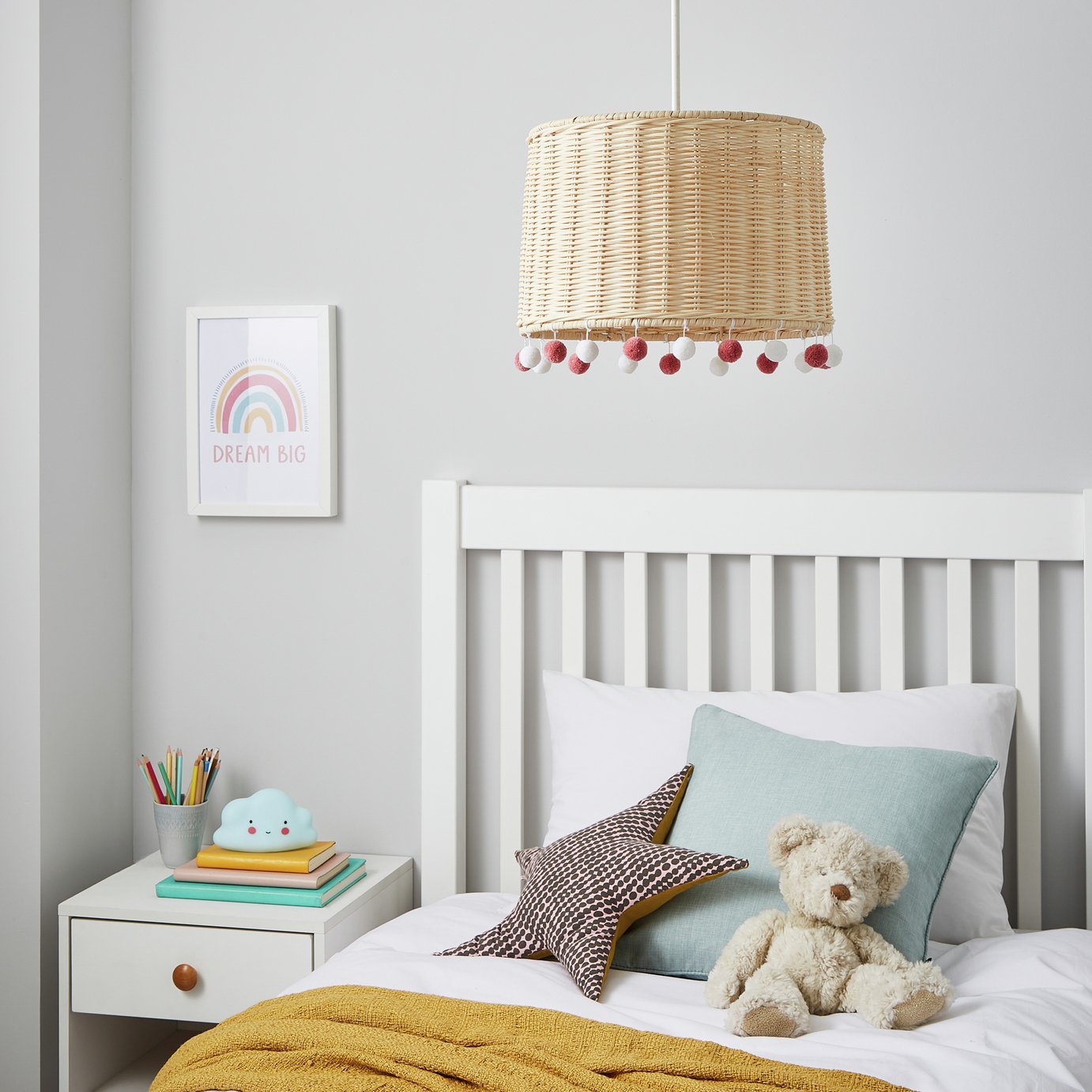 Glow Kids Rattan Pom Pom Easy Fit Lampshade - 30cm