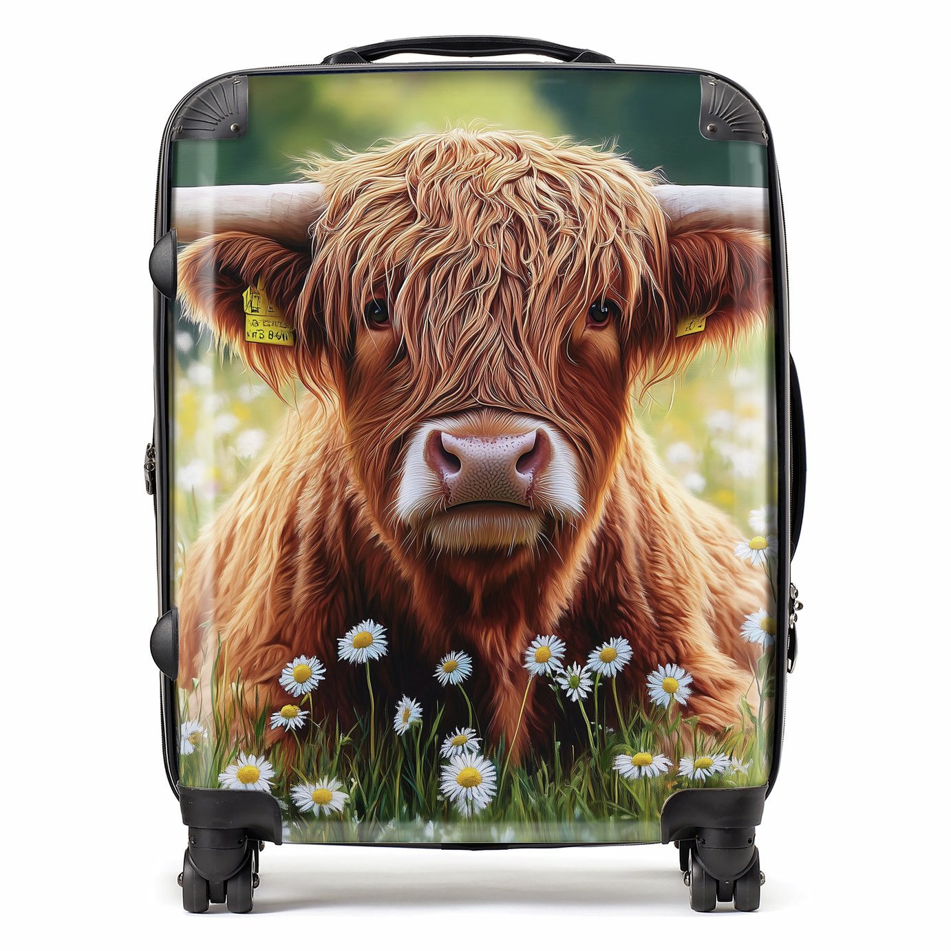 Warren Reed - Designer Highland Cow and Daisies 8-Wheel Hard Suitcase
