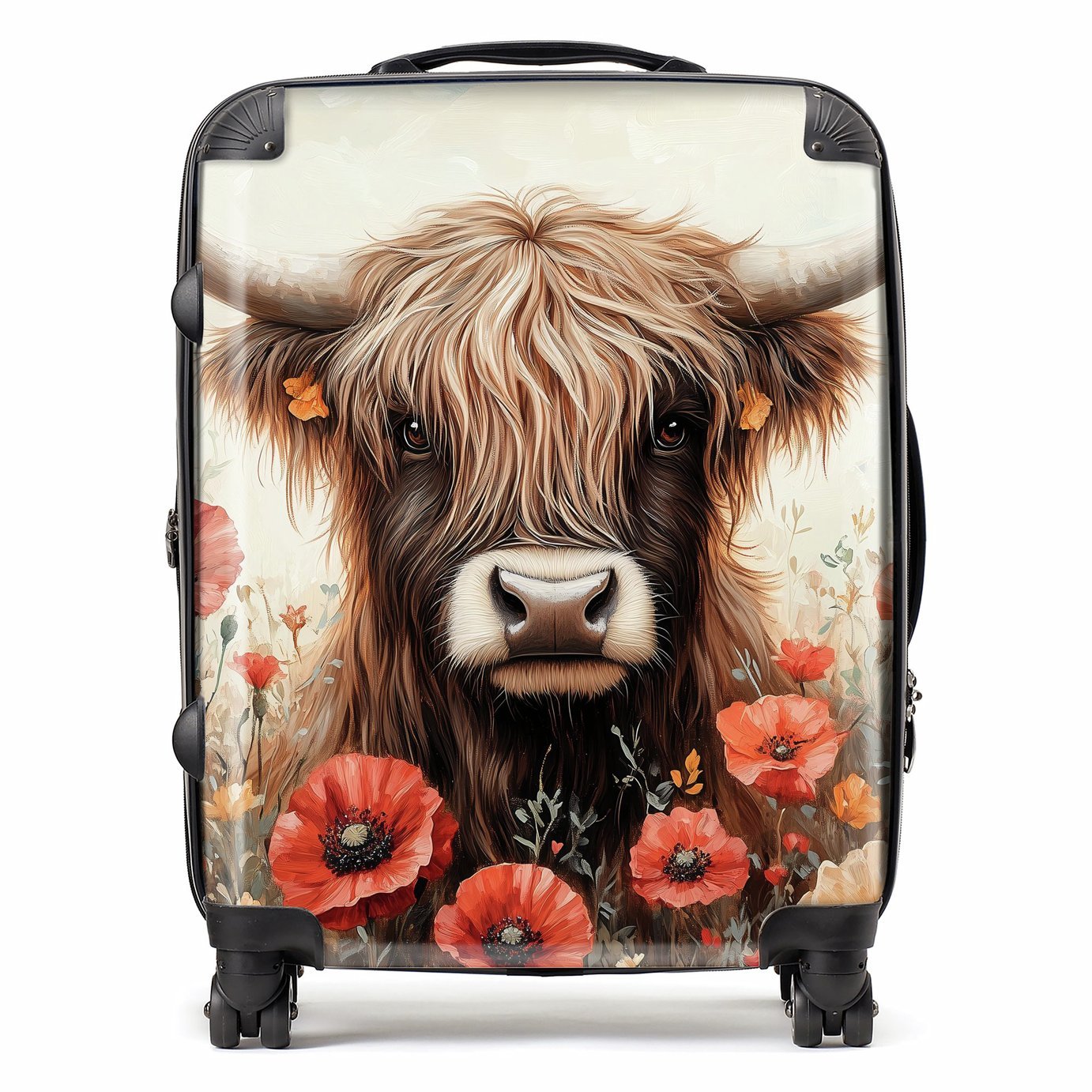 Warren Reed - Designer Highland Cow and Flowers 8-Wheel Hard Suitcase