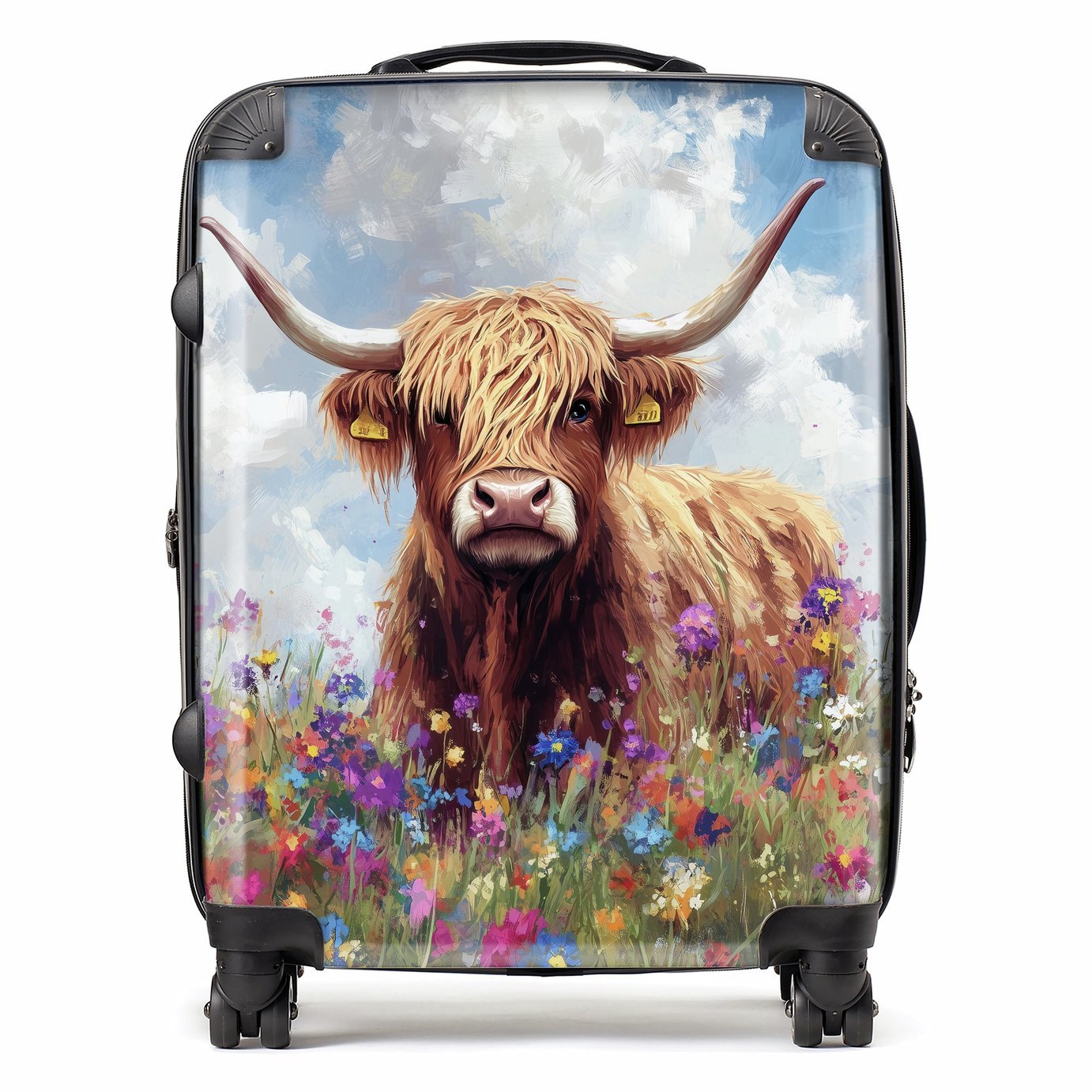 Warren Reed - Designer Highland Cow in a Meadow 8-Wheel Hard Suitcase
