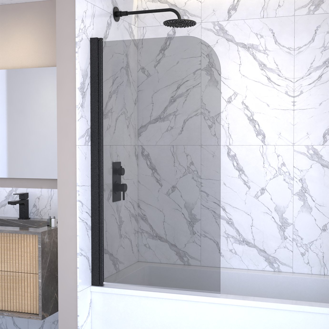 Argos Home Smoked Glass Half Frame Bathroom Screen - Black