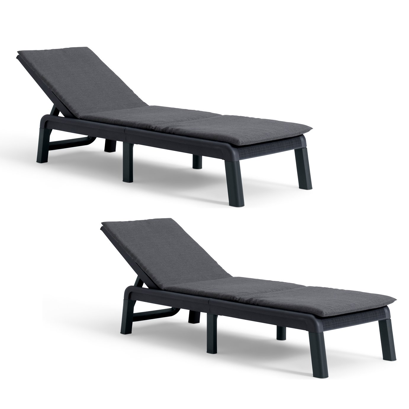 Keter Atlas Set of 2 Folding Space Saving Resin Sun Lounger - Grey