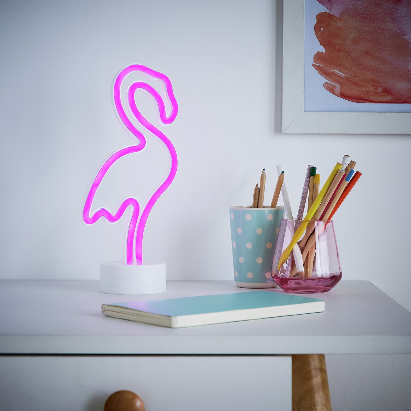 Glow Neon Effect Flamingo LED Kids Table Light - Pink