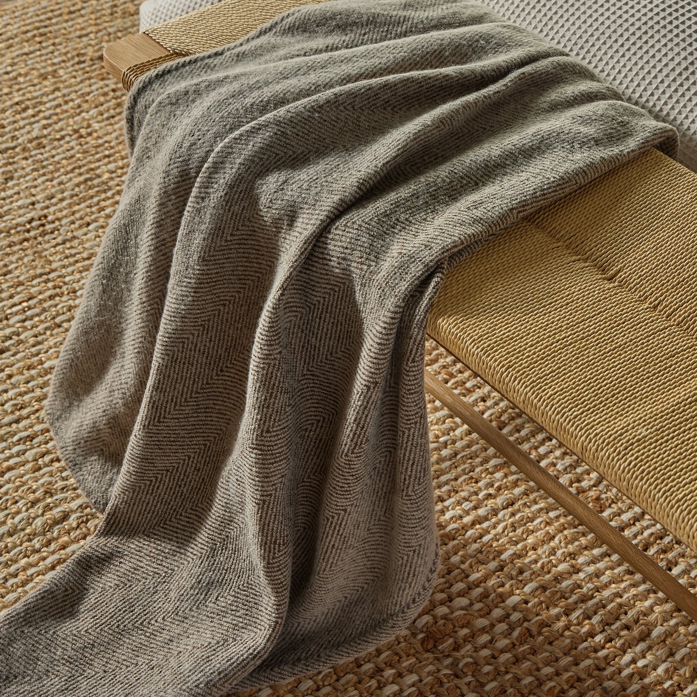 Habitat Herringbone Faux Wool Throw - Khaki - 150x125cm
