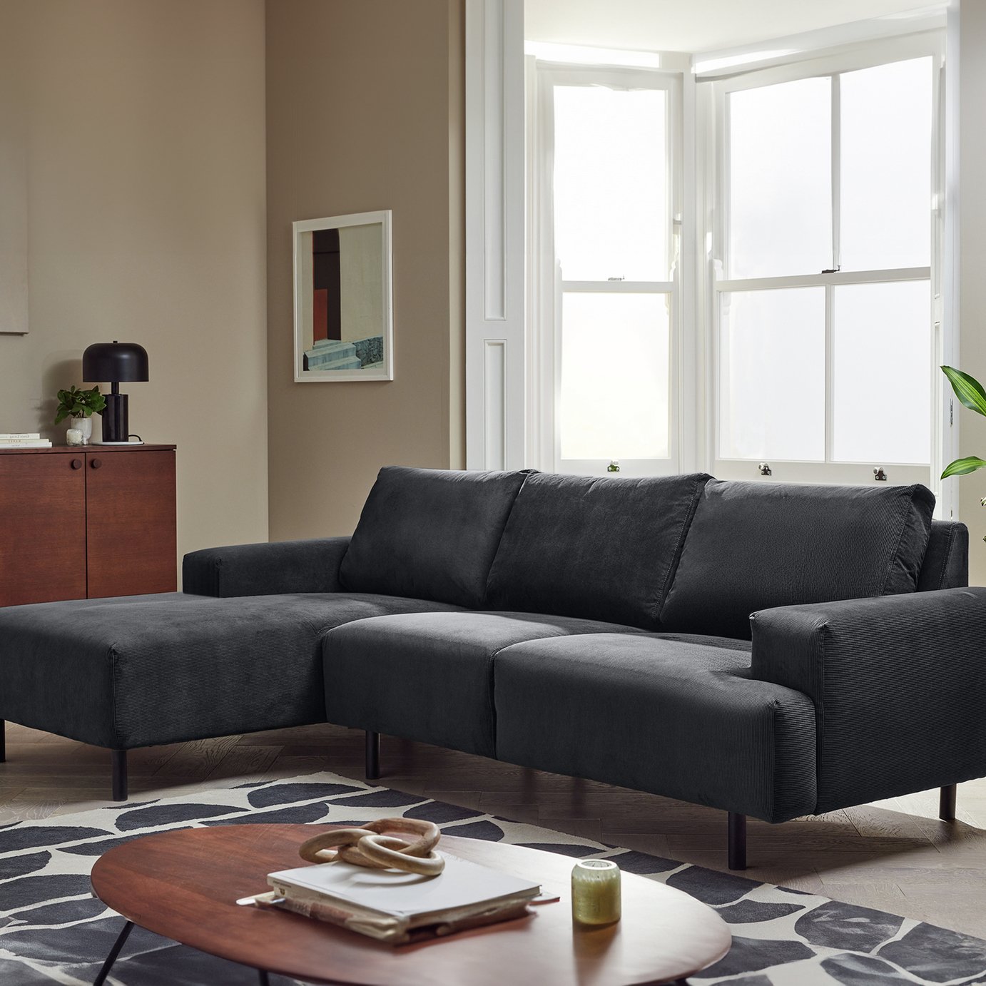 Habitat Julien Fabric Left Hand Corner Chaise Sofa - Charcoal