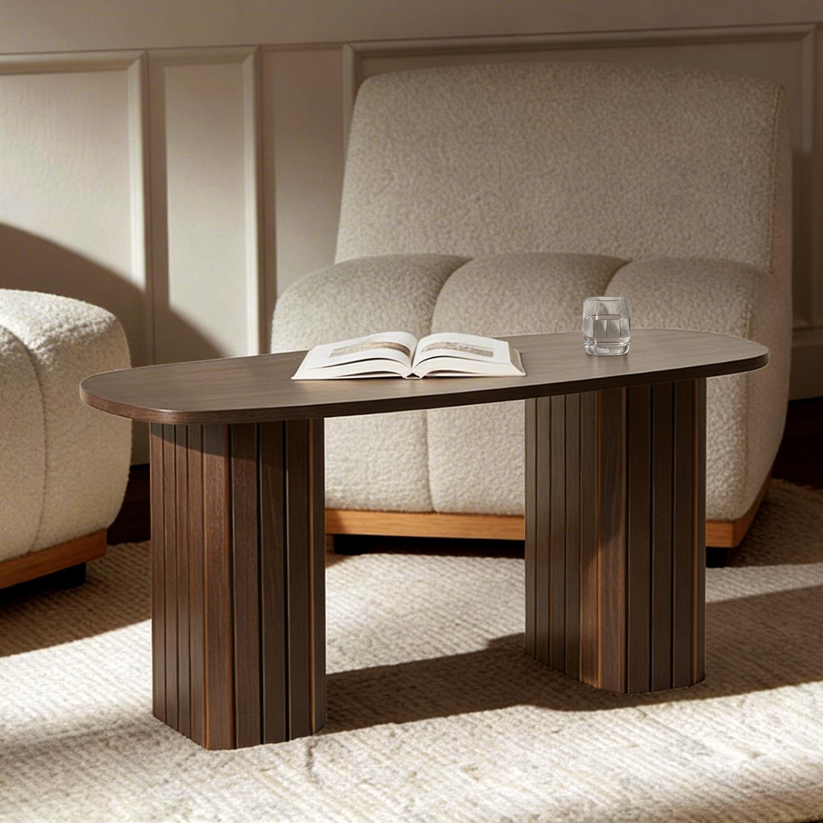 OHS Madison Ribbed Coffee Table - Dark Brown