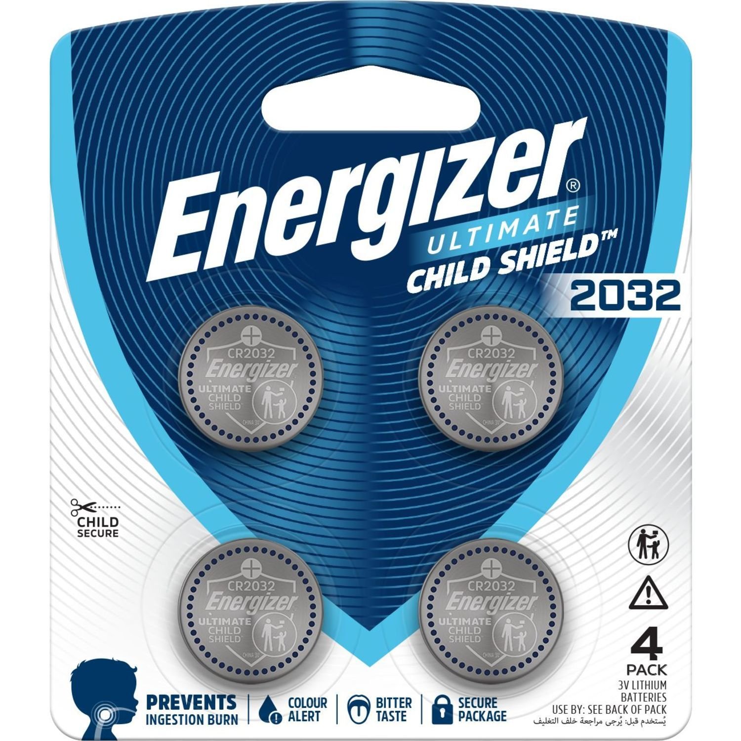 Energizer Ultimate Child Shield 2032 Lithium Coin Batteries 3V CR2032 Pack of 4