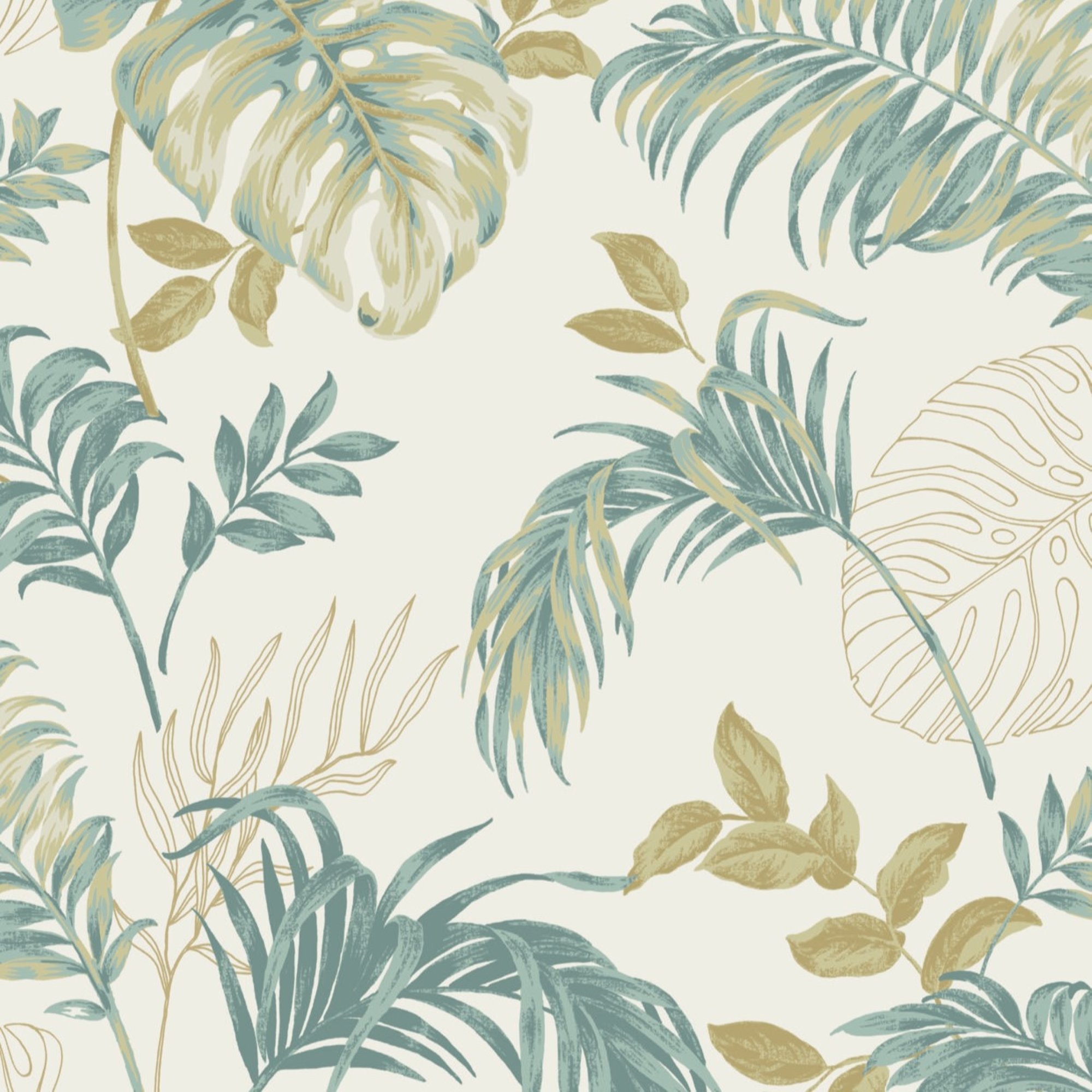 Grandeco Allison Palm Leaf Foliage Blown Vinyl Wallpaper - Neutral Green