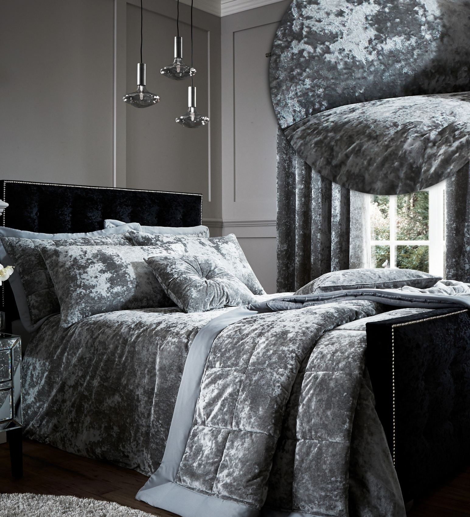 Catherine Lansfield Crushed Velvet Duvet Cover Set - Double - Silver Grey